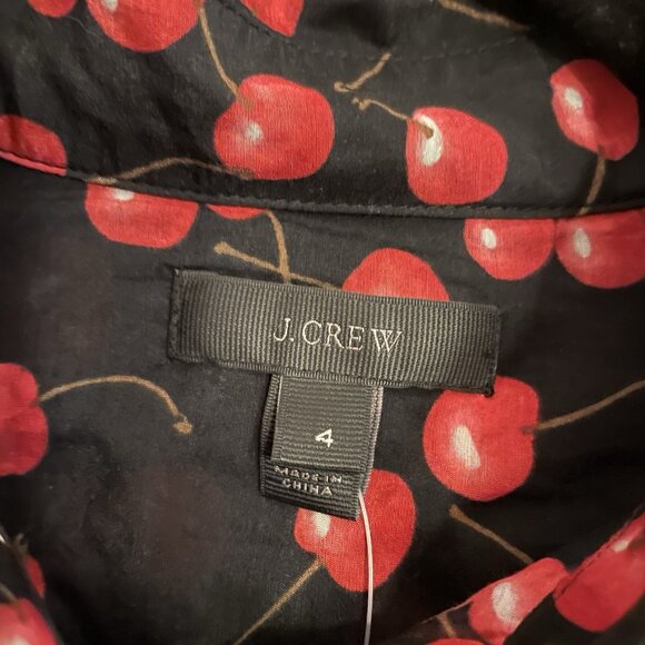 J.Crew Women 4 Black Red Cotton Silk Cherry Print Long Sleeve Popover Shirt NWT - Picture 11 of 16